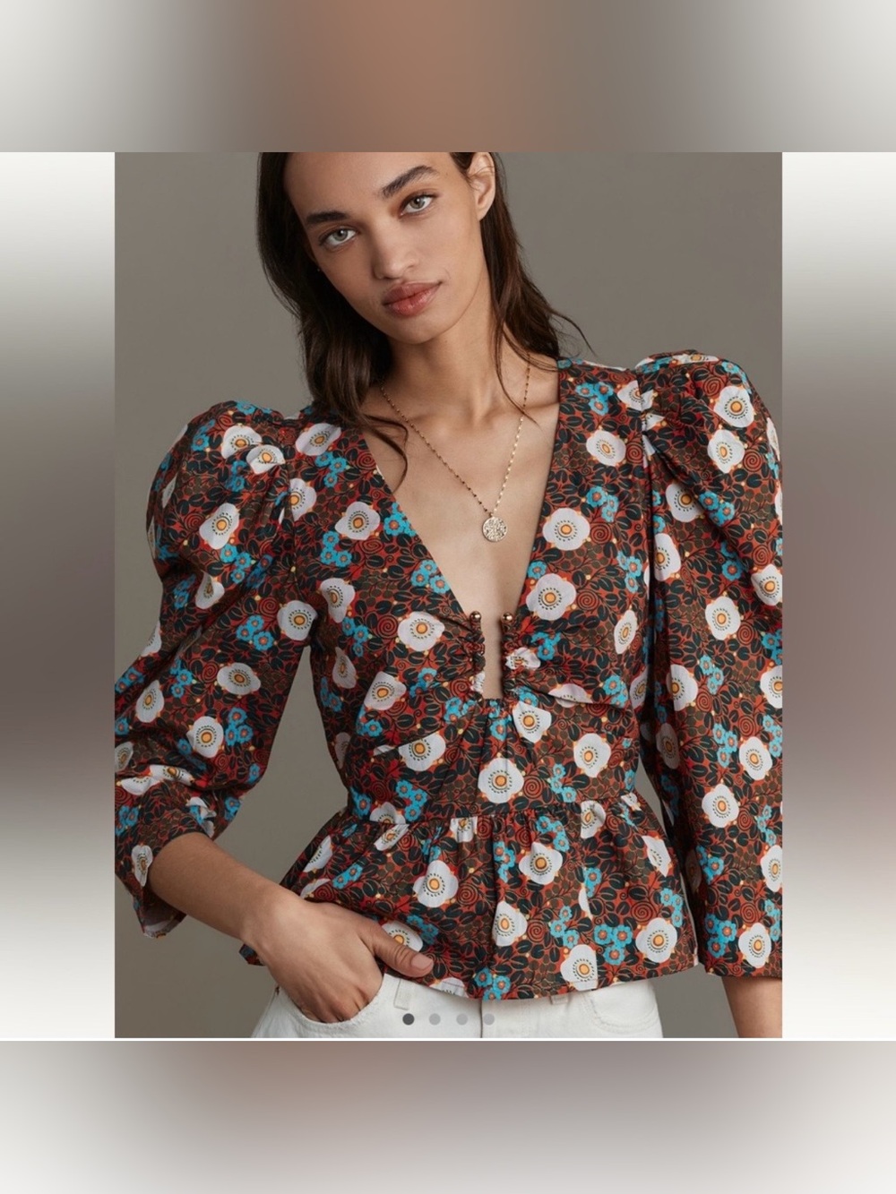 RHODE Alma Top in Floral on Red
